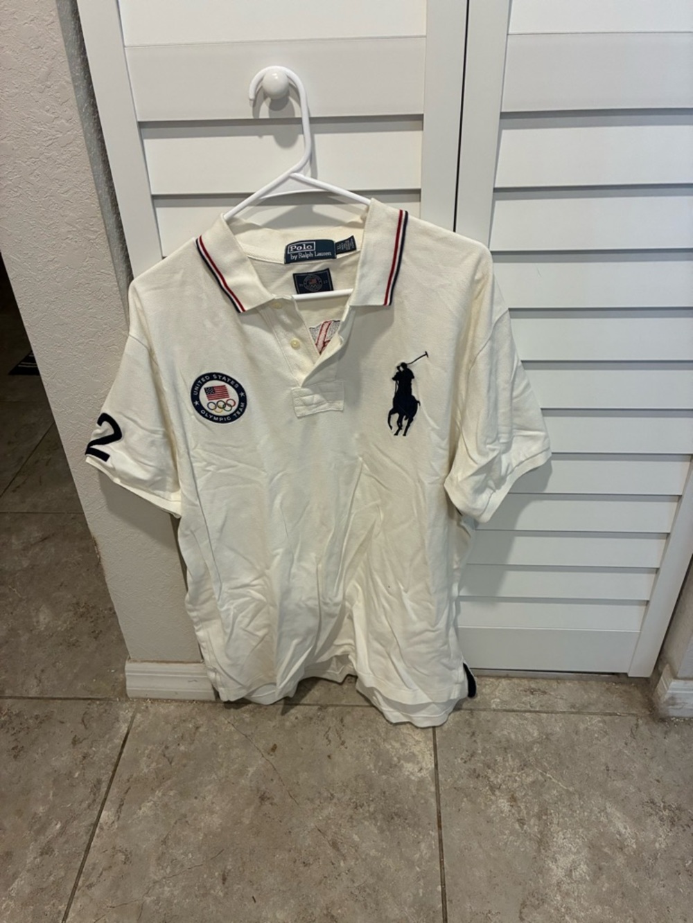 Polo by Ralph Lauren Ivory Polo with Navy Pony & Red-Trim Collar